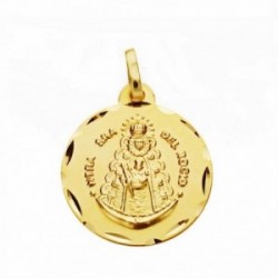 Medalla oro 18k Virgen del Rocío 18mm. redonda labrado tallado unisex