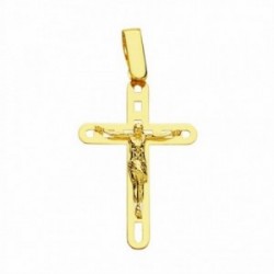 Cruz crucifijo oro 18k plana Cristo lisa 26mm. calada formas cuadradas redondeado unisex