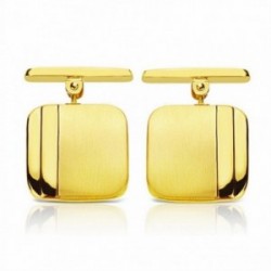 Gemelos oro 18k cuadrados trevilla 14mm. mate y brillo [AA2640]