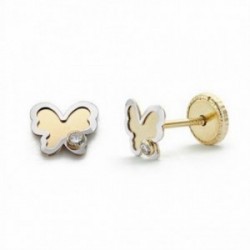 Pendientes oro 18k mariposa 5mm. circonita cierre tornillo [AA2057]
