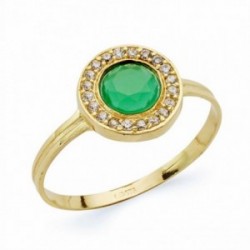 Sortija oro 18k piedra verde 9mm. circonitas redonda [AA2337]