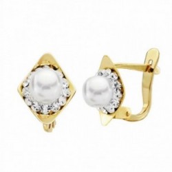 Pendientes oro 9k perla 8mm. circonitas cierre catalán [AA2719]