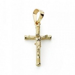 Cruz crucifijo oro 9k 19x10.5mm. palo rugoso fino chatones [AA7484]