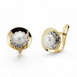 Pendientes oro 9k centro perla circonitas 10mm. comunión [AA7527]