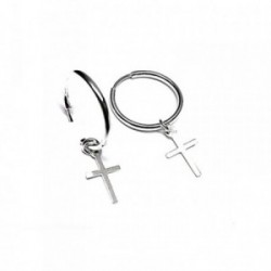 Pendientes plata ley 925m aro fino cruz 28mm. mujer