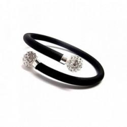Pulsera plata ley 925m abierta caucho piedras imitación [AA9902]
