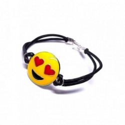 Pulsera plata ley 925m emoticono esmaltado corazones cuero [AA9920]