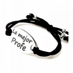 Pulsera plata ley 925m lisa chapa LA MEJOR PROFE goma [AA9932]