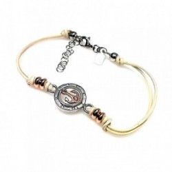 Pulsera plata ley 925m hilo color crudo motivo ancla [AA9941]