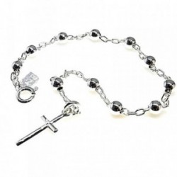 Pulsera plata Ley 925m Rosario 18cm. bolas 4mm. lisa charm cruz 17mm. cierre reasa