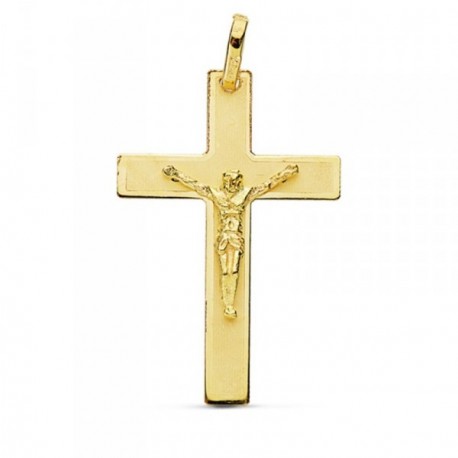 Colgante cruz crucifijo oro 18k 29mm. palo liso plano Cristo unisex