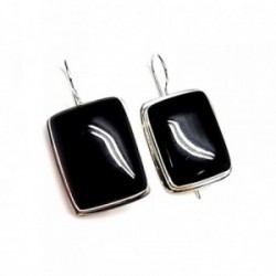 Pendientes plata ley 925m liso piedra negra cuadrado [AA8915]