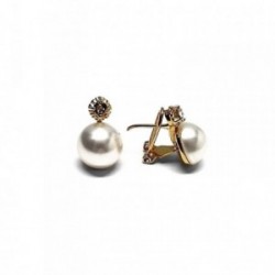 Pendientes plata Ley 925m chapado oro perla japonesa 14mm. [AB1169]
