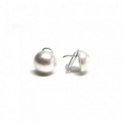 Pendientes plata Ley 925m mujer media bola perla sintética 14mm. cierre omega