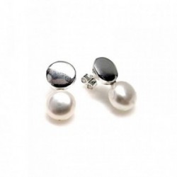 Pendientes plata Ley 925m redondo perla botón [AB1328]