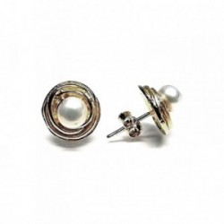 Pendientes plata Ley 925m chapado oro perla botón [AB1414]