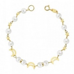 Pulsera oro 18k primera comunión 16.5cm. estrellas perlas [AB2328]