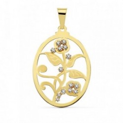 Colgante oro 18k oval 37x29mm. flor circonitas [AB2347]