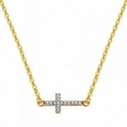 Colgante oro 18k cadena símbolo cruz circonitas 45cm. cierre reasa mujer