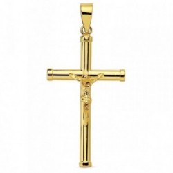 Colgante cruz crucifijo oro 18k Cristo palo liso redondo 29mm. terminaciones unisex