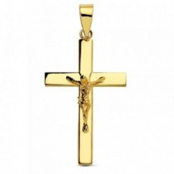 Colgante cruz crucifijo oro 18k Cristo 25mm. palo liso plano unisex