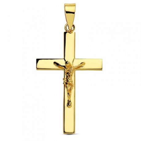 Colgante cruz crucifijo oro 18k Cristo 25mm. palo liso plano unisex