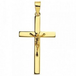 Colgante cruz crucifijo oro 18k Cristo 29mm. palo liso plano rectangular unisex