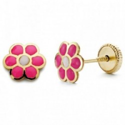 Pendientes oro 18k flor esmaltada 6mm. [AB2929]