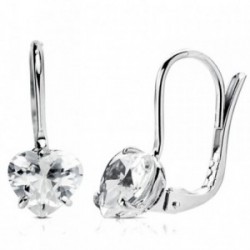 Pendientes oro blanco 18k circonita 7mm. corazón garras mujer cierre ballesta