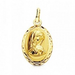 Medalla oro 9k Virgen Niña 19mm. ovalada cerco tallado centro liso