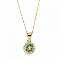 Colgante oro 18k piedras verdes circonita 7mm. cadena 45cm. [AB3337]