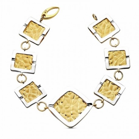 Pulsera oro 18k bicolor laser cuadros 19,5cm. 22,35gr. [AB3421]
