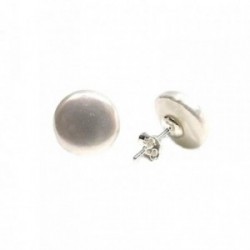 Pendientes plata Ley 925m mujer perla shell coin botón 12mm. plana cierre presión