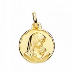 Medalla oro 18k Virgen Dulce Madre 18mm. amor maternal relieve redonda