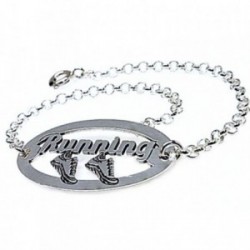 Pulsera plata Ley 925m cadena rolo chapa motivo RUNNING [AB4412]