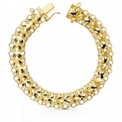 Pulsera oro 18k princesa 19cm. mujer calada ancho 10mm. cierre lengüeta