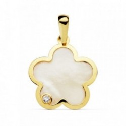 Colgante oro 18k nácar flor 17mm. circonita [AB4660]