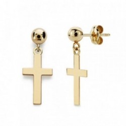 Pendientes oro 18k cruz lisa 12mm. bola [AB4678]