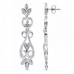 Pendientes oro blanco 18k largos filigrana circonitas [AB4694]