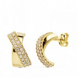 Pendientes oro 18k 13mm. bandas cruzadas circonitas [AB4706]