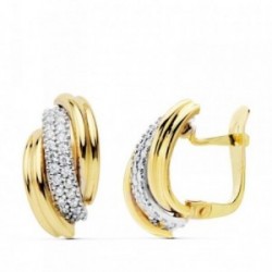 Pendientes oro 18k bicolor bandas 16mm. circonitas [AB4711]