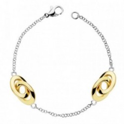 Pulsera oro 18k bicolor eslabones gruesos hueca 19cm. [AB4767]