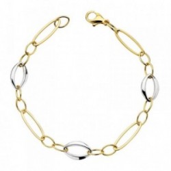 Pulsera oro 18k bicolor ovales hueca 19cm. [AB4769]