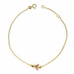 Pulsera oro 18k 16cm. mariposa esmaltada rosa blanca [AB4782]