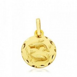 Medalla oro 18k horóscopo Piscis 13mm. signo zodiaco [AB4783]