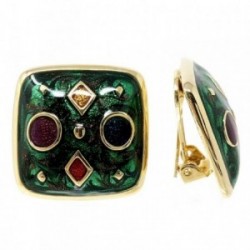 Pendientes bisutería dorados esmaltados 23mm. verdes [AB4992]