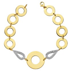 Pulsera oro 18k bicolor círculos lisos 19.5cm. [AB2310]