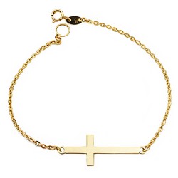 Pulsera oro 18k cruz 18cm. cadena forzada cierre reasa unisex
