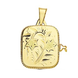 Colgante oro 18k portafolio cuadrado labrado 26mm. [AA7237]