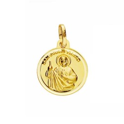 Medalla oro 18k San Judas Tadeo 14mm. lisa bisel unisex